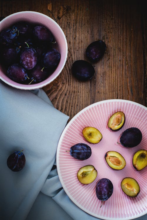 Sliced Fruits on Pink Ceramic Plate