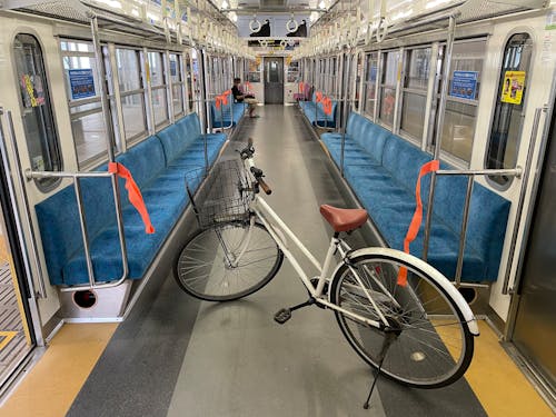 Bicycle Parked in Empty Subway Car