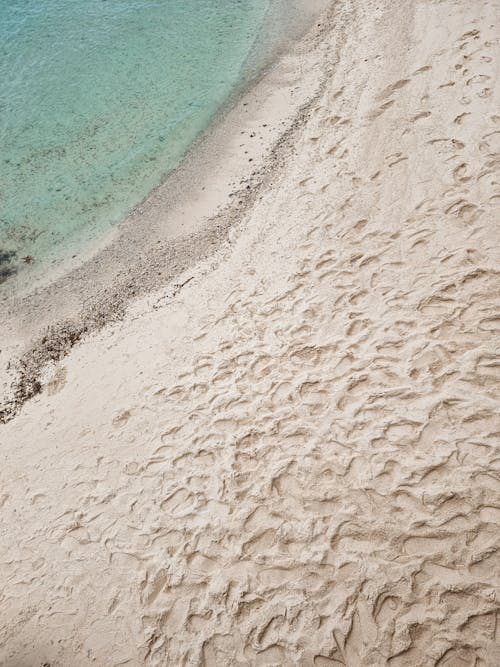 Photo of Beach with Footprints on White Sand