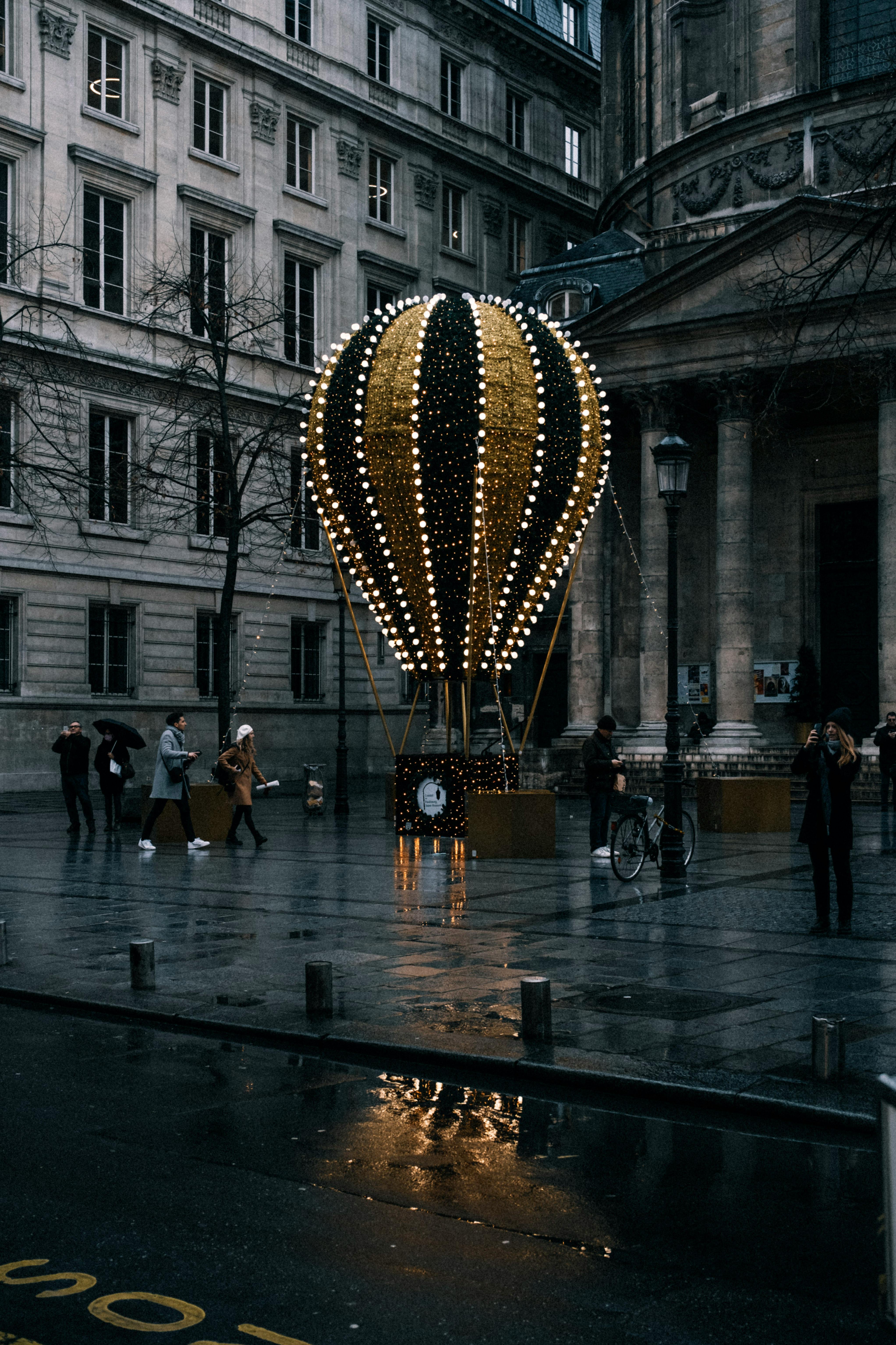 hot air balloon shape display outside a building