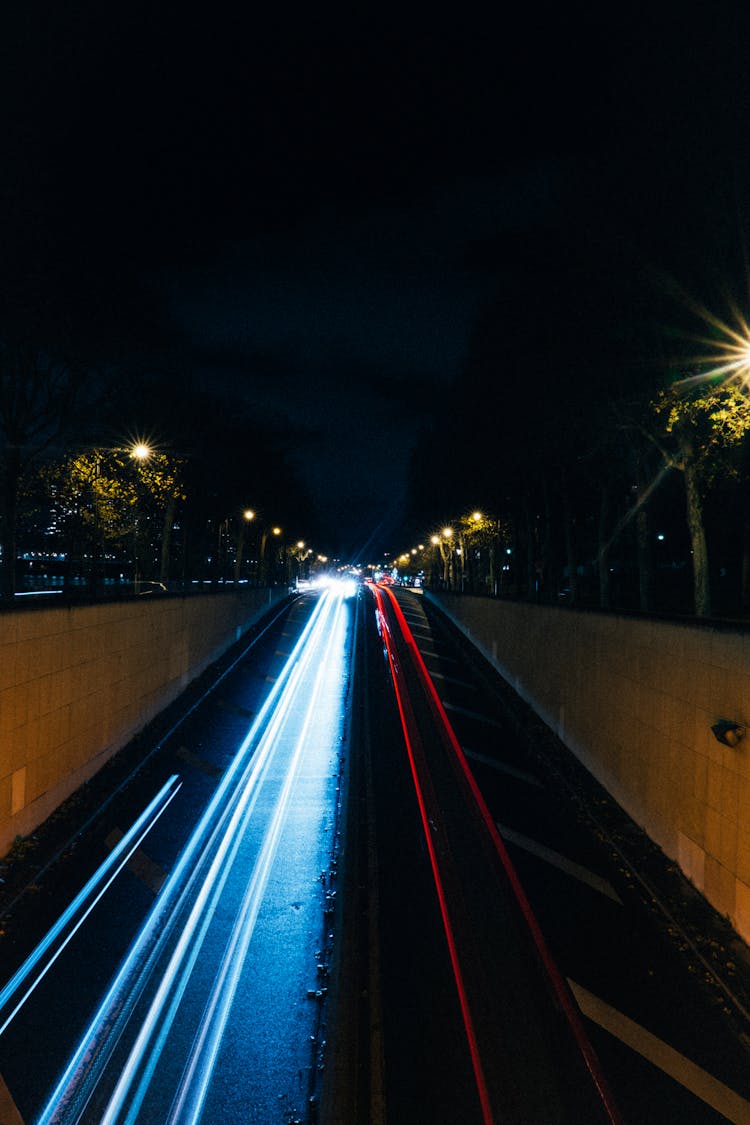 City Road At Night With Light Trails