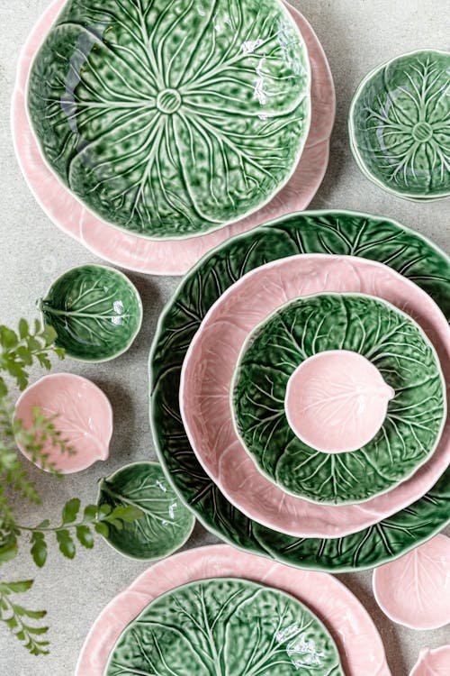 Free Ceramic Tableware with Leaves Design Stock Photo