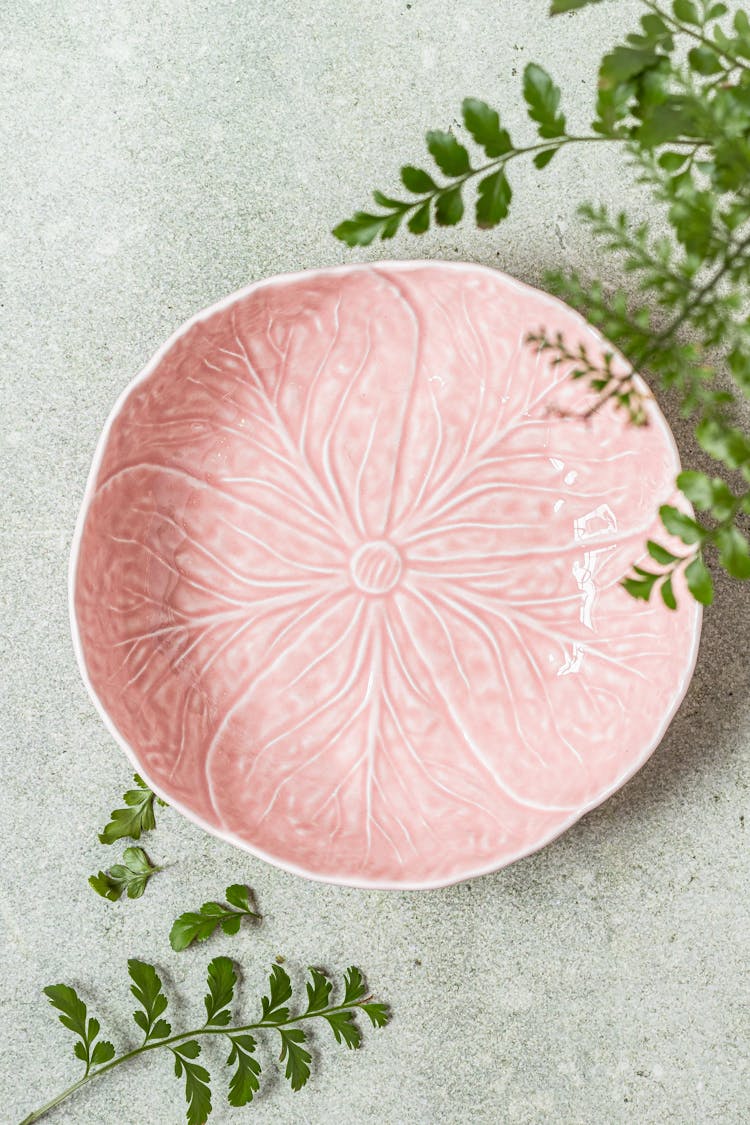 Pink Plate With Leafy Design