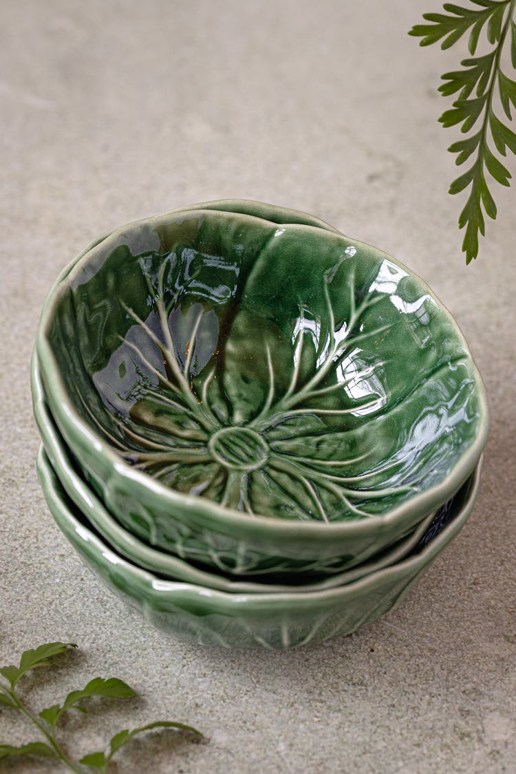 Stacked Green Ceramic Bowls