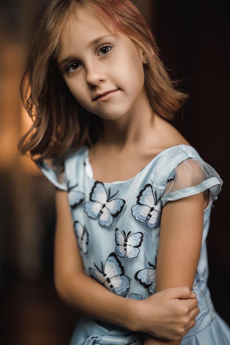 Little Girl In A Dress With Butterflies 