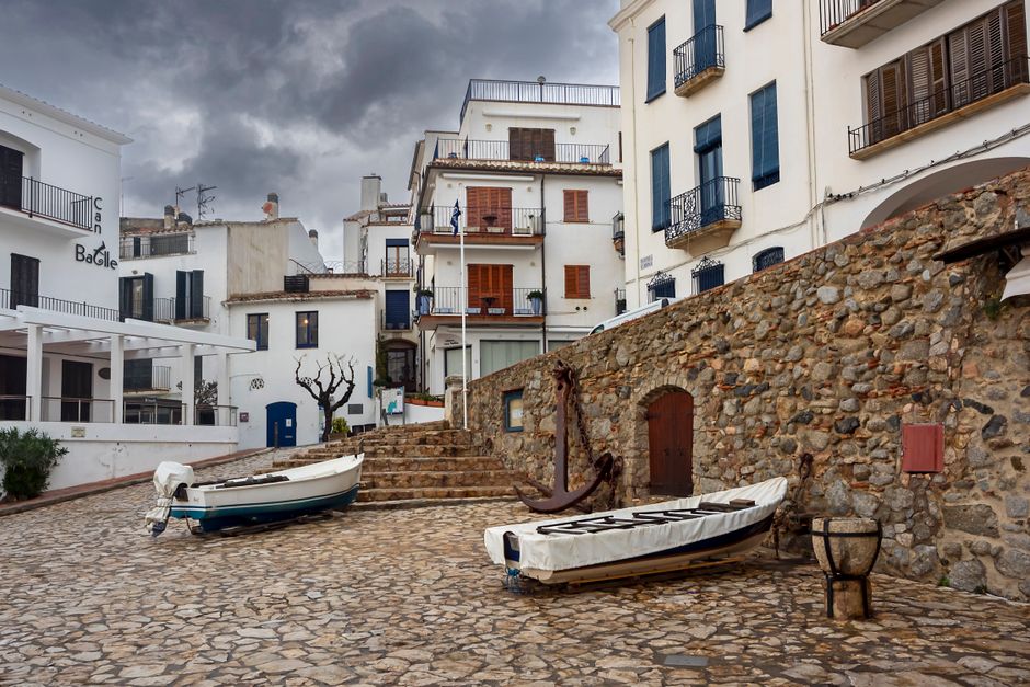 mediterranean coastal village boats anchored