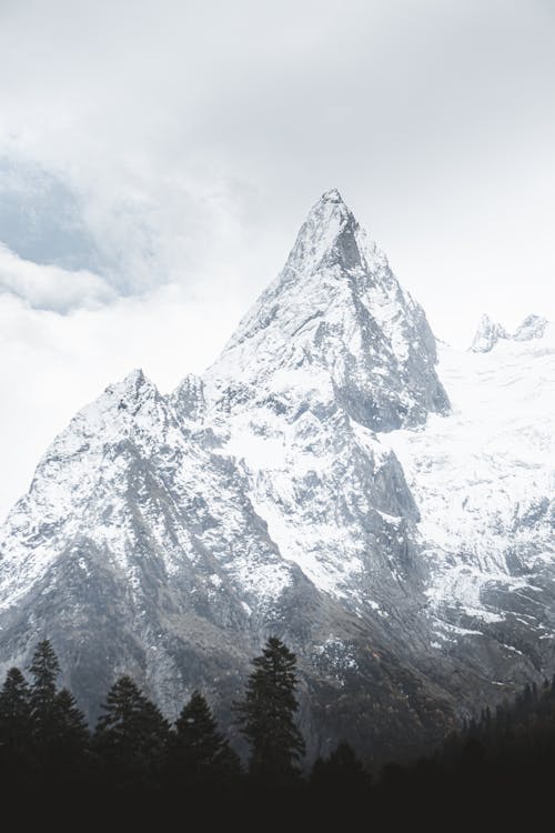 High Mountain Peak in Winter Scenery