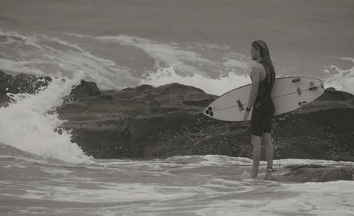 Free stock photo of monochrome, ocean, surfer Stock Photo