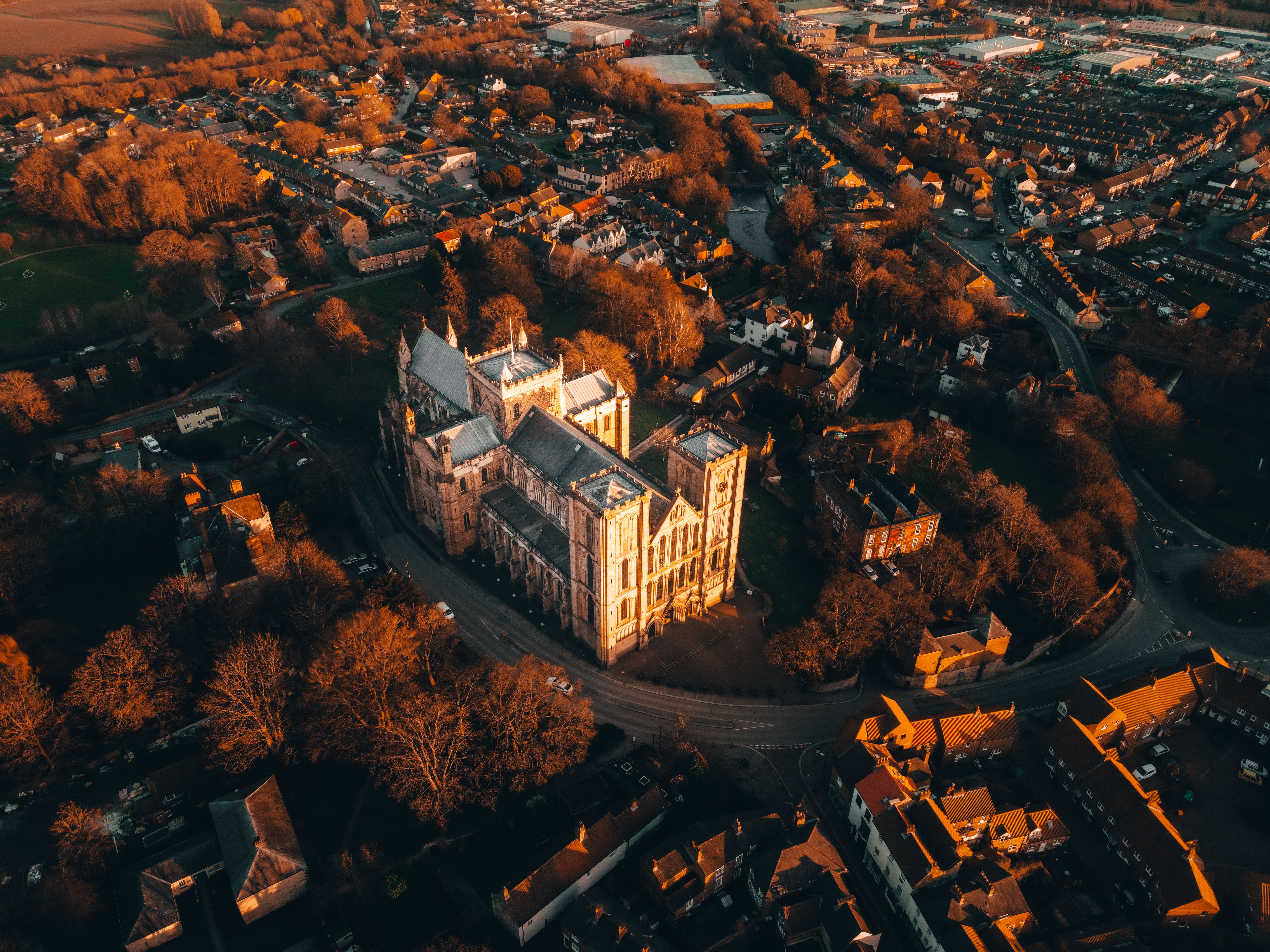Ripon Cathedral's west front above the rooftops of the market town