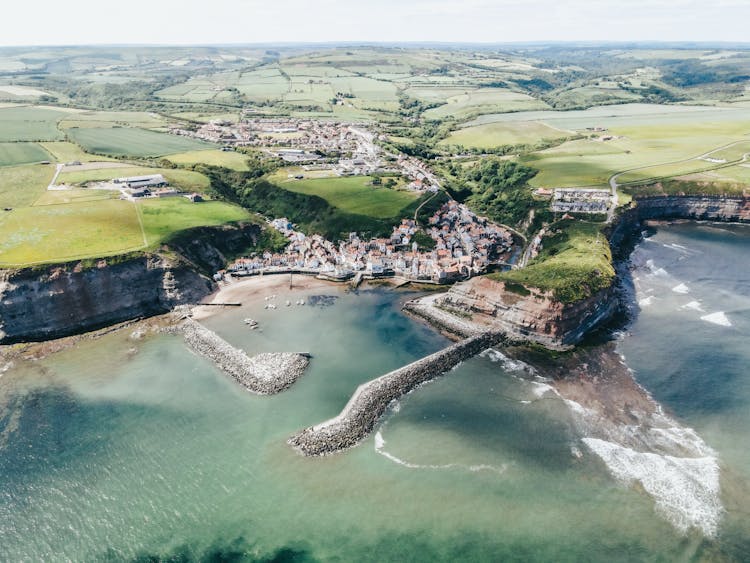 Aerial Photography Of Sea And Fields