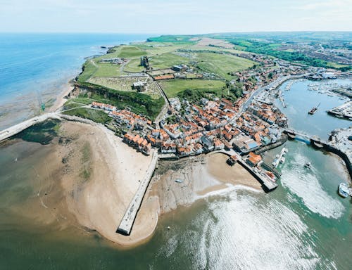 Aerial View of Coastal Town 