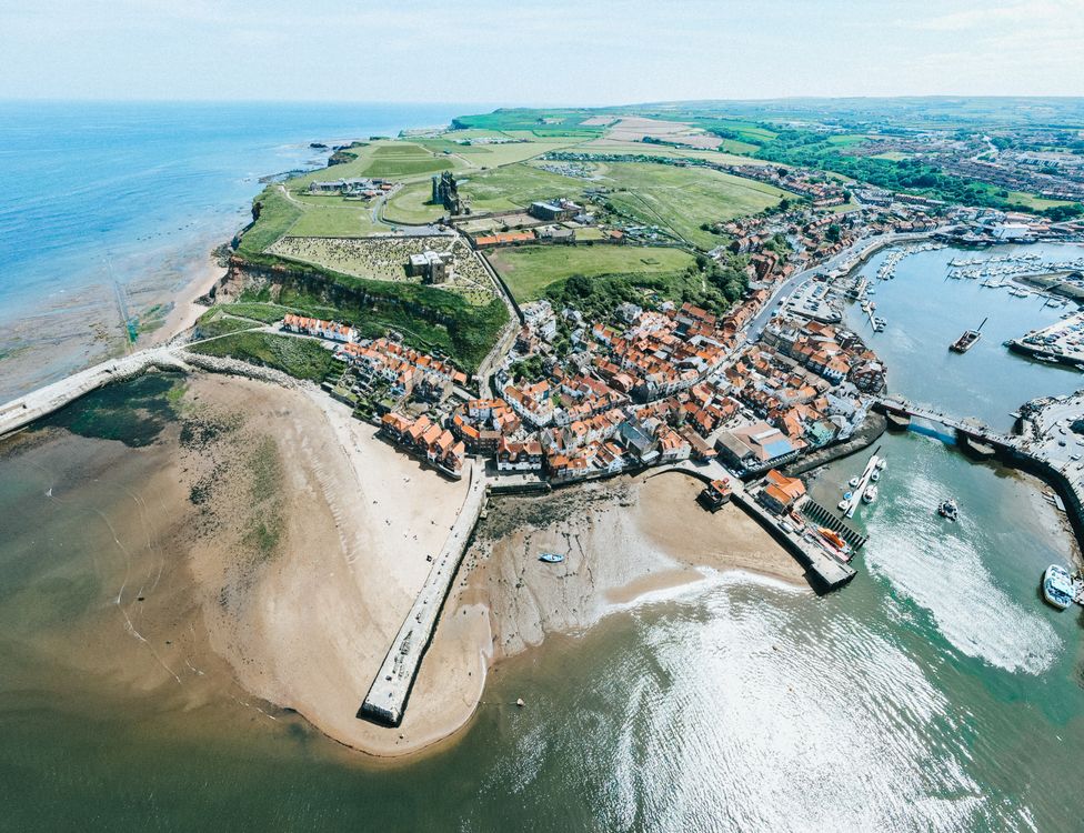 Aerial View Of Coastal Town Free Stock Photo aerial-view-of-coastal-town-free-stock-photo