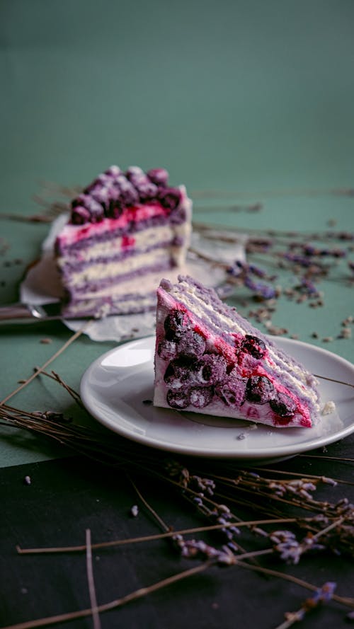 Two Pieces of Swede Cake with Fruits