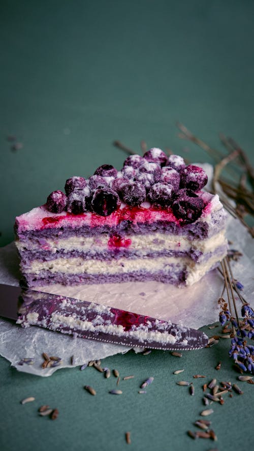 A Slice of Cake with Blueberries