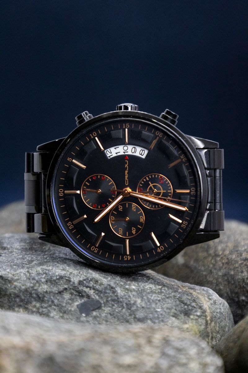 Luxury black and gold chronograph watch for executive corporate gifts
