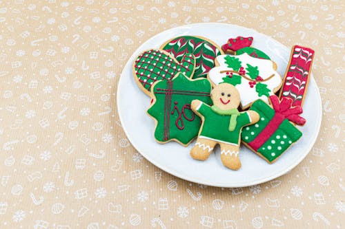 Christmas Decoration Cookies on White Ceramic Plate