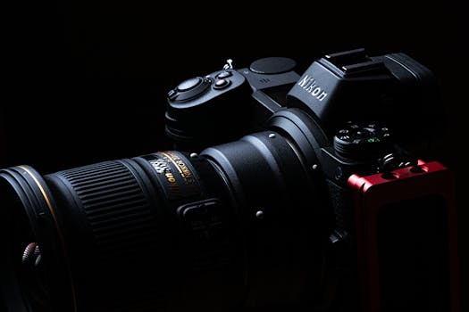 Detailed close-up of a modern DSLR camera showcasing its sleek design and advanced features.
