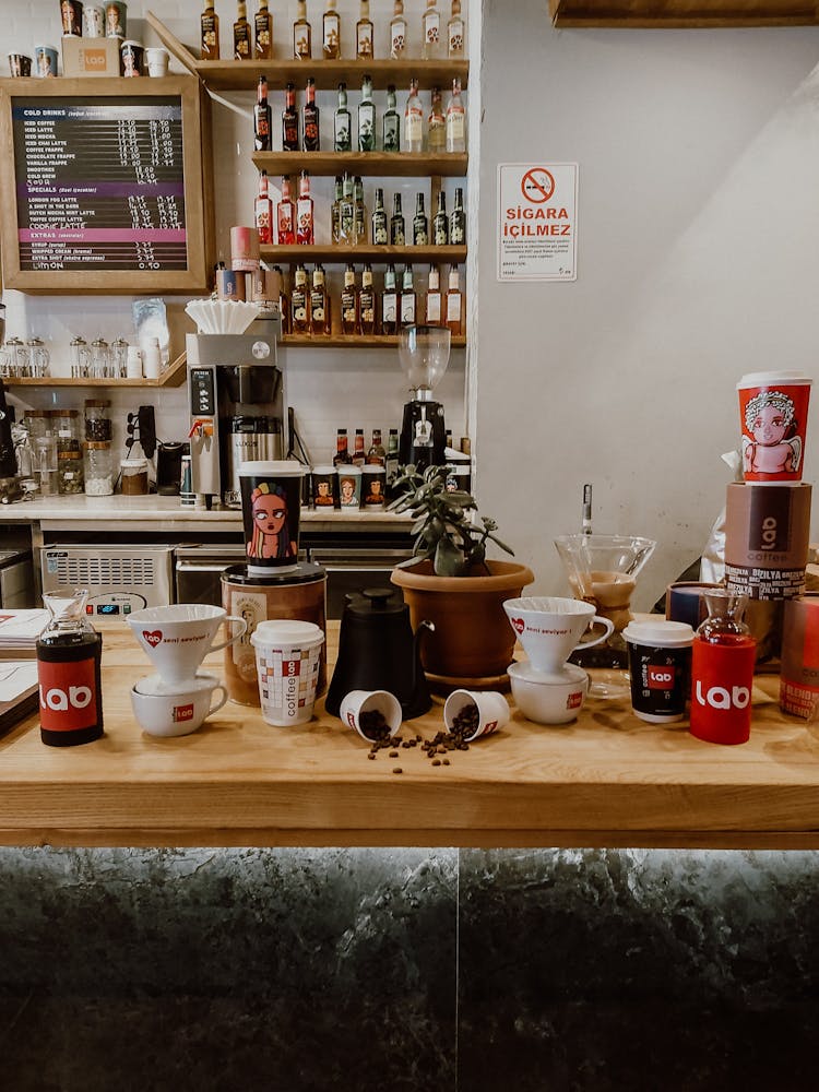 Counter And Shelves In Bar