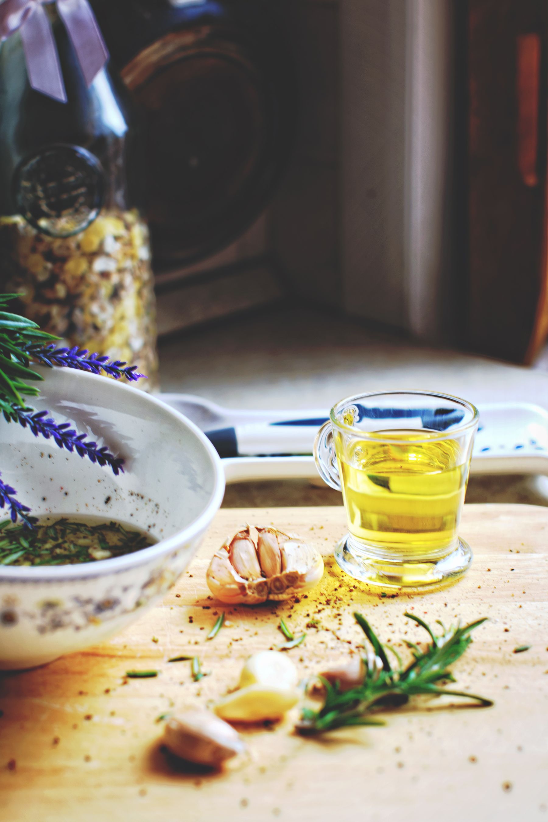 Garlic, olive oil, and herbs