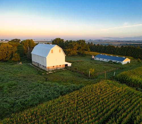 

An Aerial Shot of a Barn in an Agricultural Field