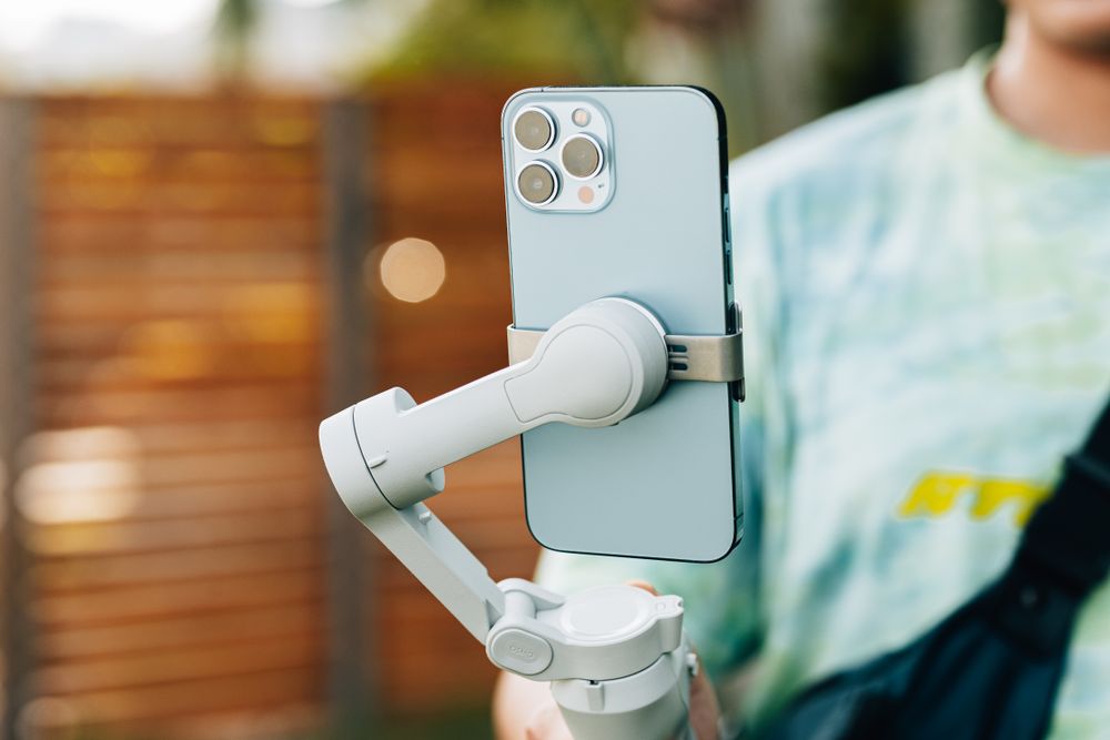 Phone on a gimbal filming a vertical short-form video