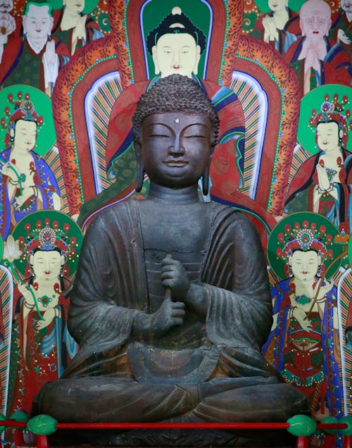 Paintings Behind a Buddha Statue