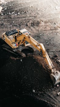 Aerial view of an excavator working at a construction site in İstanbul.