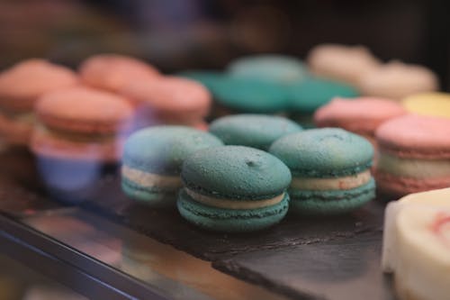 Close-up Photo of Pastel Colored French Macarons 
