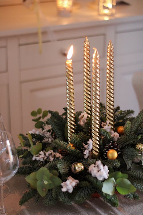 Free Candles on Christmas Decoration Stock Photo