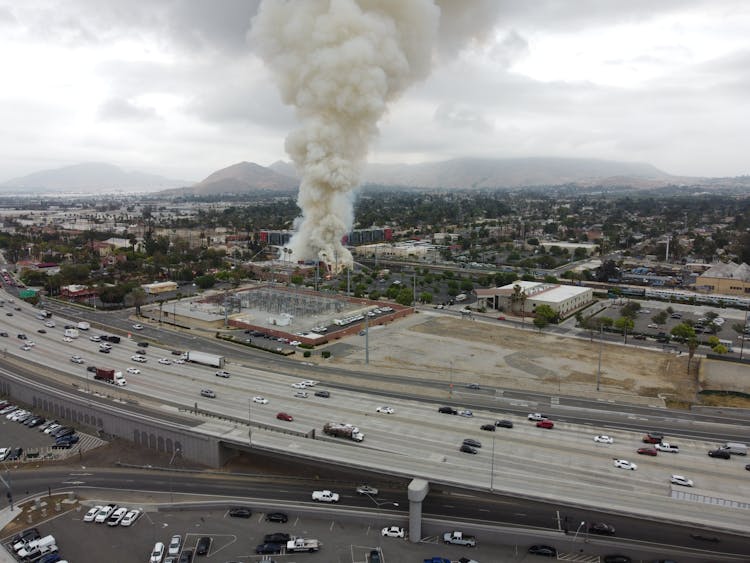 White Smoke From A Burning Building