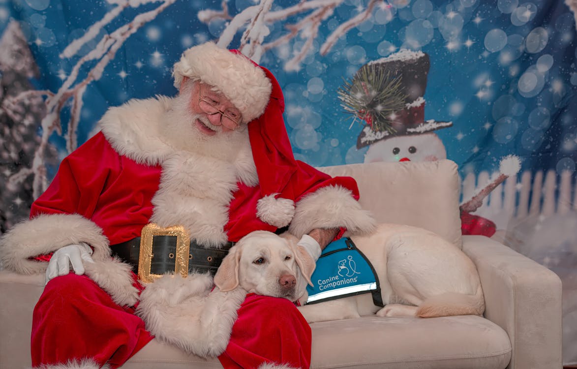 Free Santa Claus and his Dog leaning on his Lap  Stock Photo