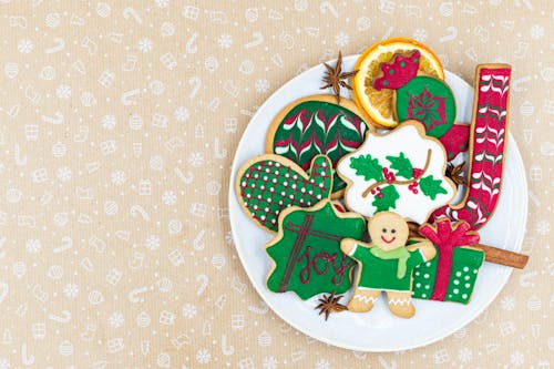 Christmas Cookies on White Ceramic Plate