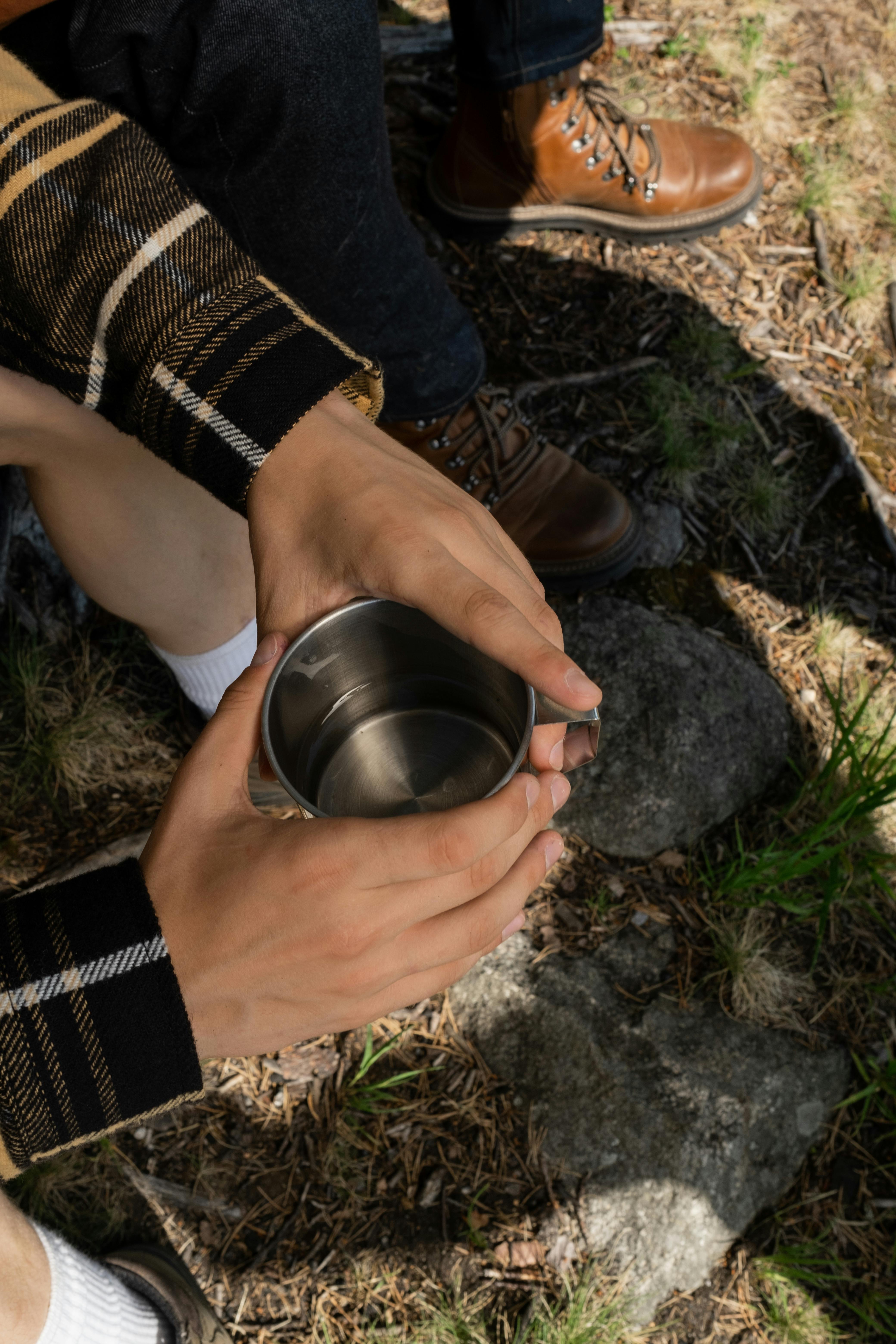 having a cup while camping