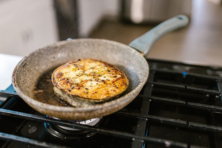 grilling fish on pan