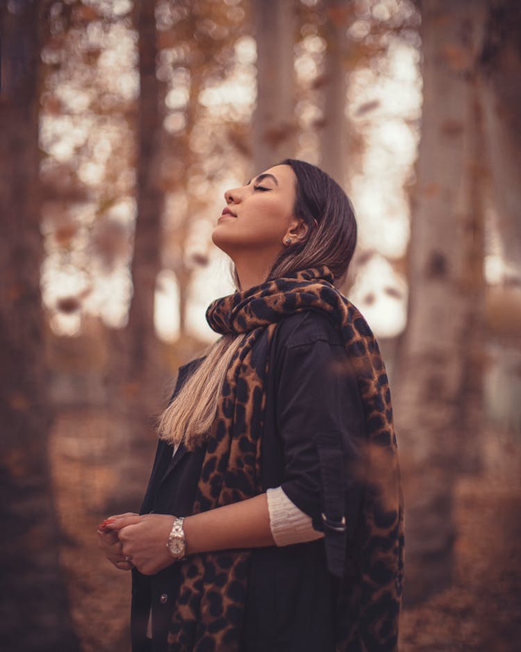 Woman Wearing Leopard Print Scarf