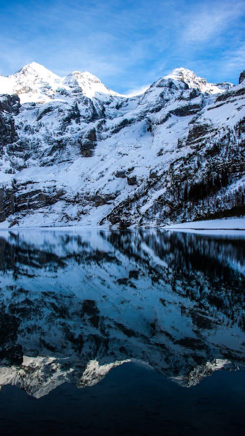 Snow Covered Mountain Near Lake