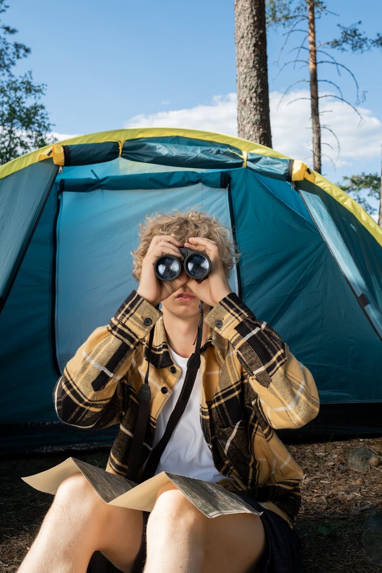 Boy Looking Through Binoculars