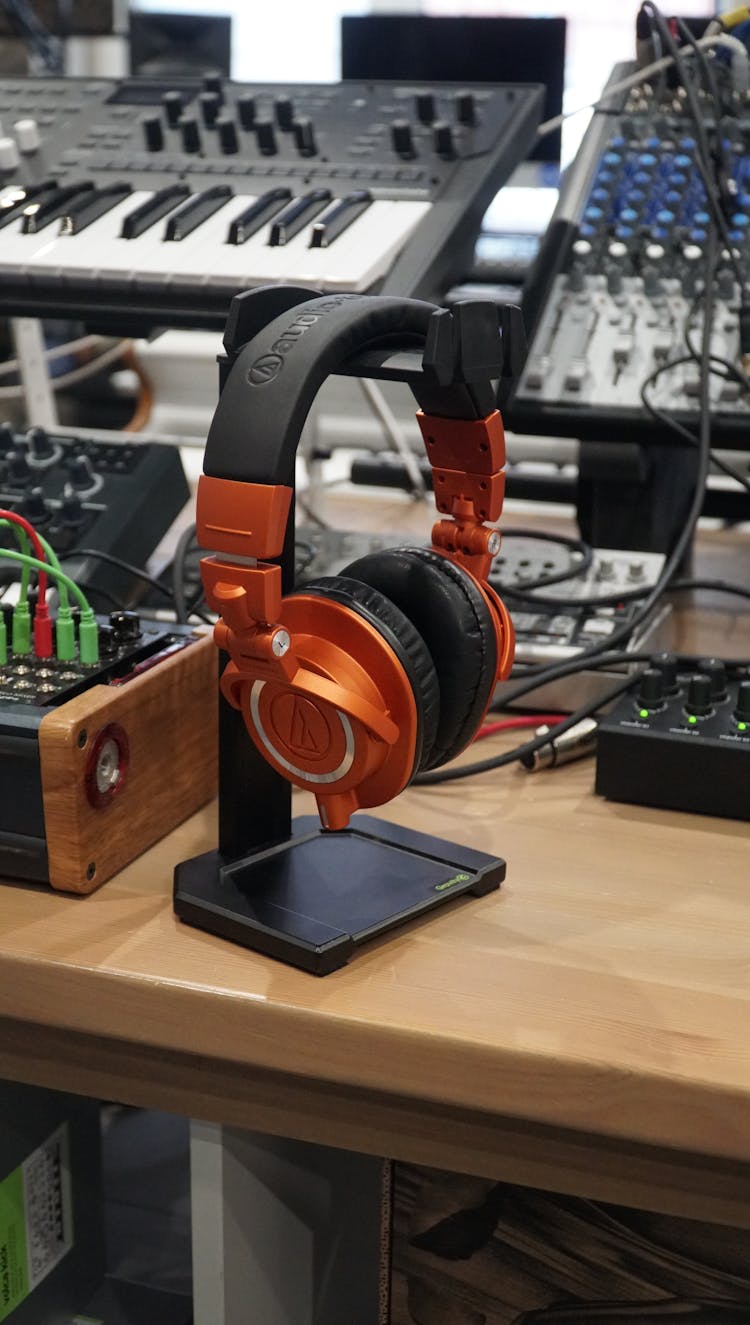 An Audio Technica ATH-M50 On A Headphone Stand