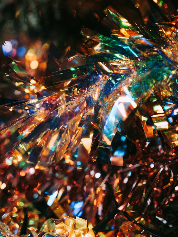 Close-up Shot Of String Lights On Glittery Garland