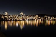 惠灵顿城市的壮丽景色在夜间被倒影照亮，展现了城市建筑的魅力