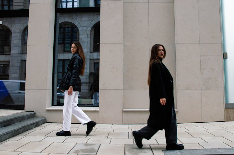 Women Passing Each Other On Street