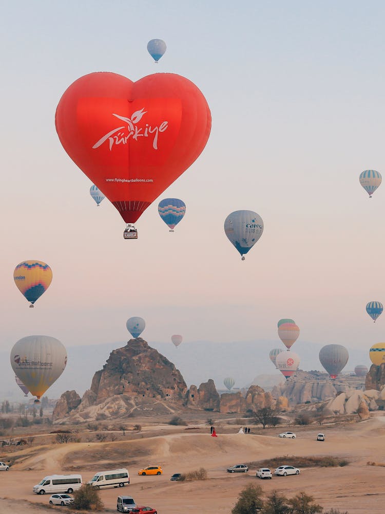 Heart Shaped Hot Air Balloon In Air