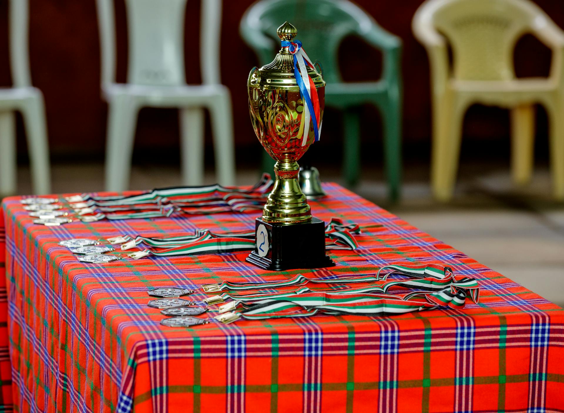 Gold Trophy and Medals on the Table