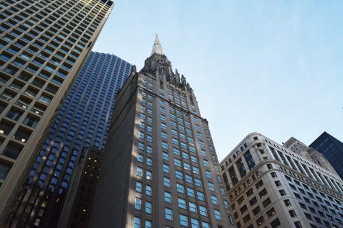 Free A low-angle view of iconic skyscrapers in downtown Chicago. Stock Photo