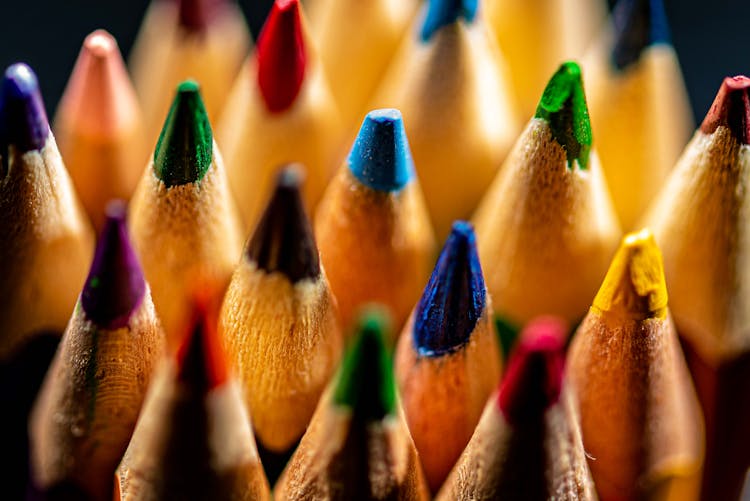 Assorted Colored Pencils In Close Up Photography