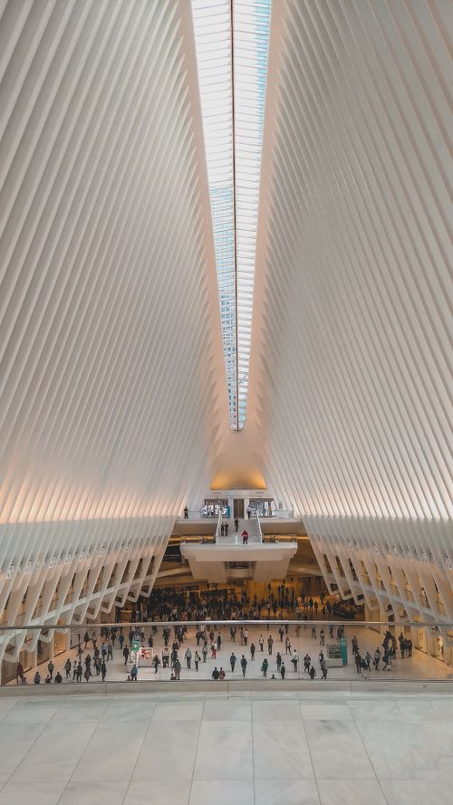 Free Interior view of The Oculus, a futuristic transportation hub in New York City. Stock Photo