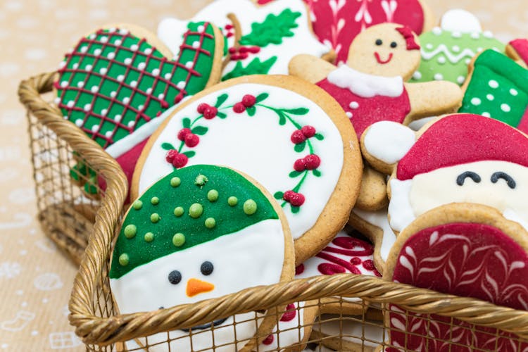 Cute Christmas Cookies On A Basket