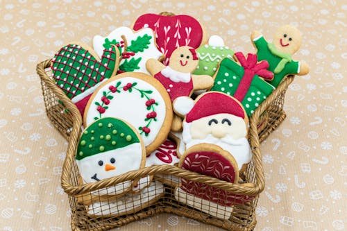 Different Design of Christmas Cookies on a Star Basket