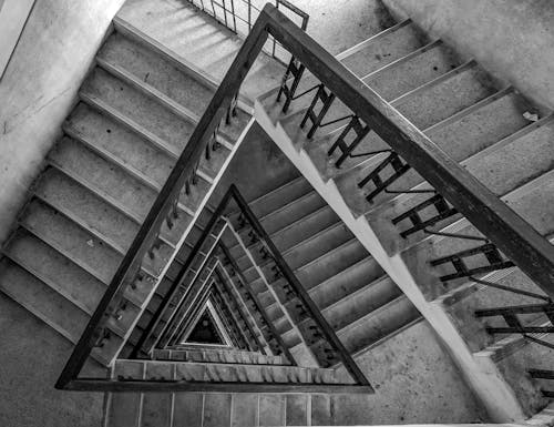 Multi-floor Stairs Grayscale Photo