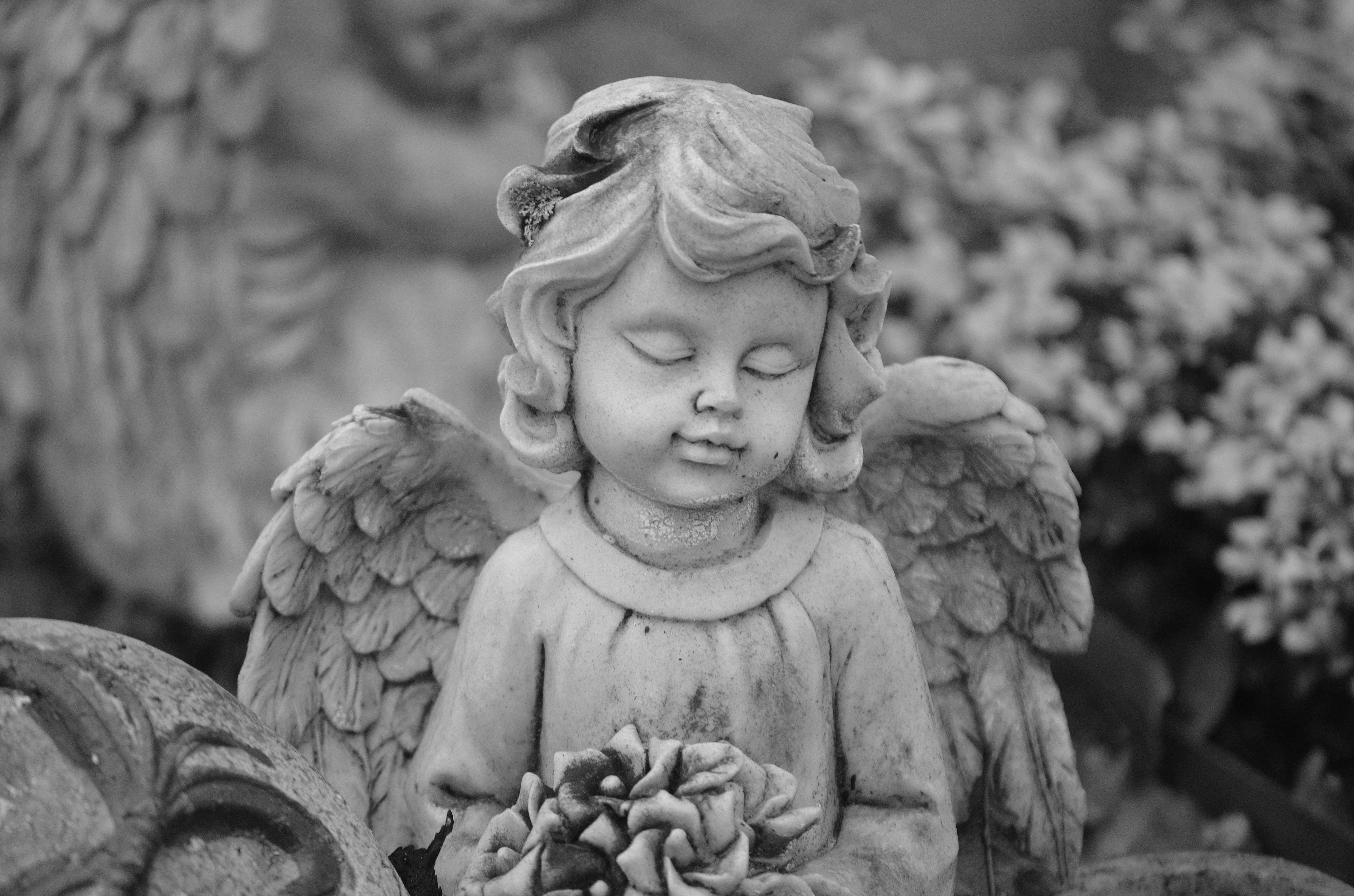 A Grayscale of a Statue of an Angel · Free Stock Photo